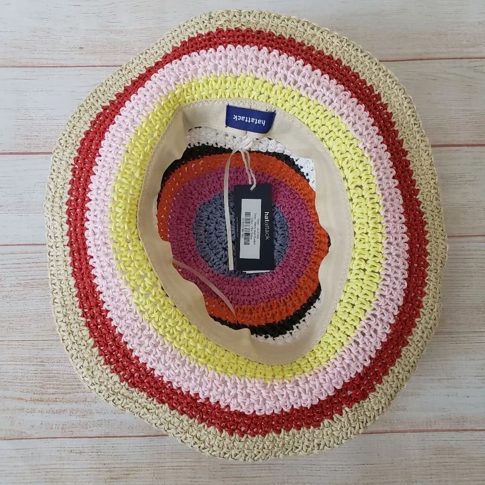 Hat Attack Remi Straw Striped Bucket Hat Pink Stripe One Size
